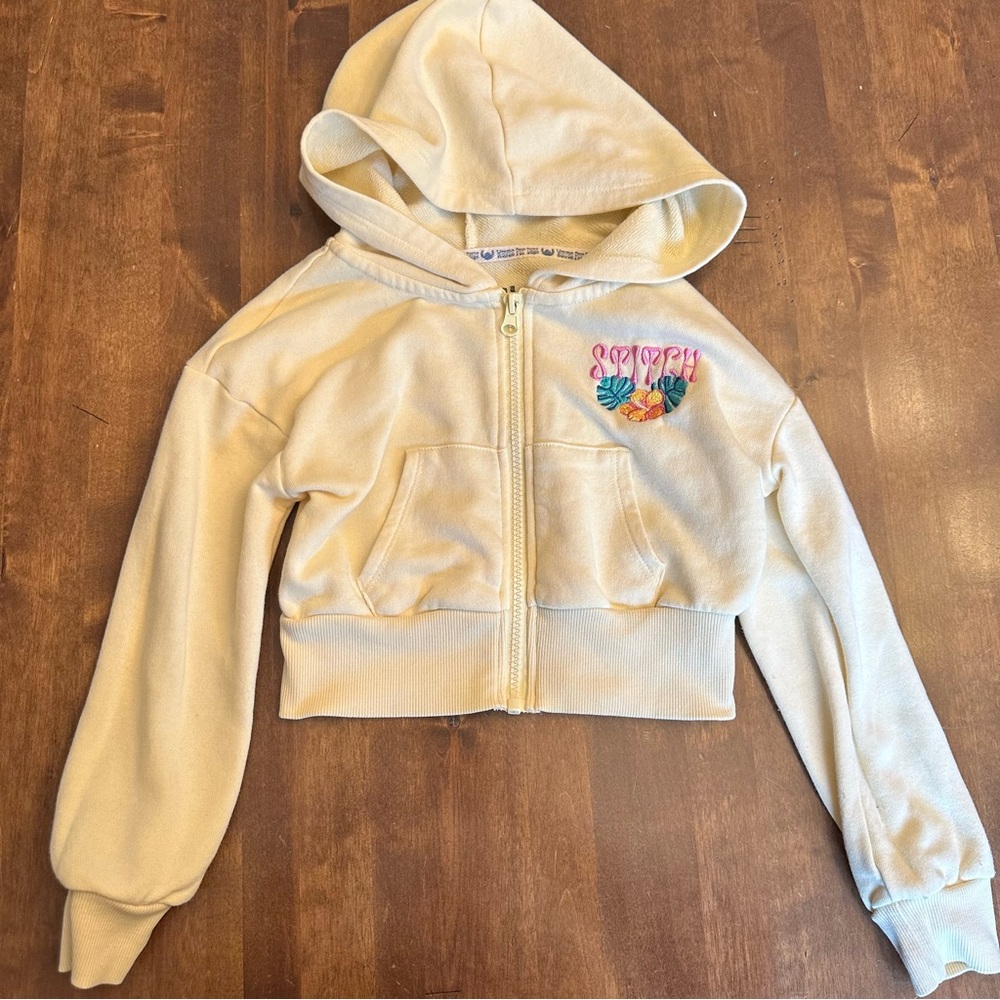 Disney Stitch XS Cropped Yellow Hoodie Sweater Disney World‎ Vacation Disneyland